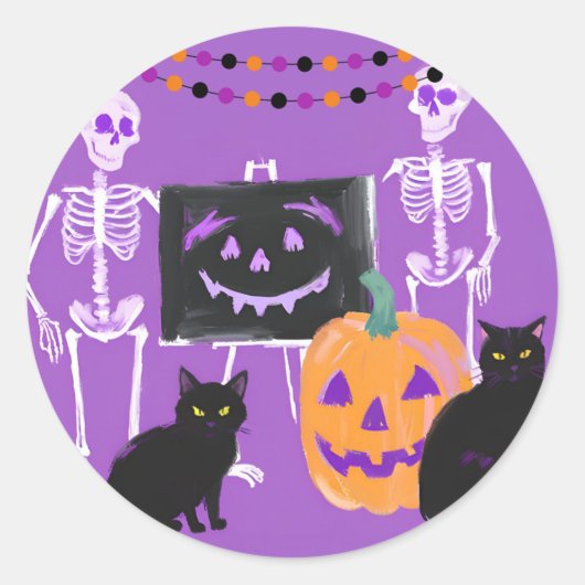Paarse Halloween-stickers met thema Halloween Ronde Sticker (Voorkant)