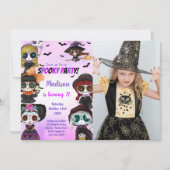 Paarse Halloween verjaardagsuitnodiging met foto Kaart (Voorkant)