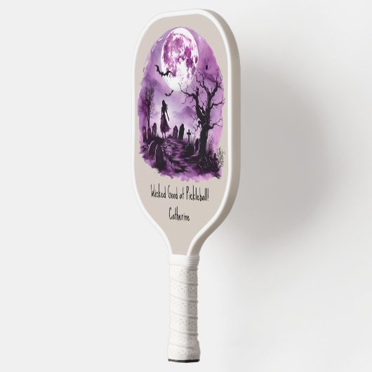Paarse Halloween Witch Black Cat Graveyard Moon Pickleball Paddle (Links)