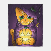 Paarse Halloween Witch Cat Fleece Blanket Deken (Voorkant)