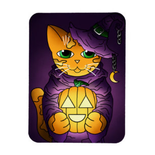 Paarse Halloween Witch Cat Magnet Magneet