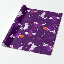 paarse Halloweenkatten Mummy Vampire Bat Witch Cadeaupapier