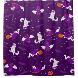 paarse Halloweenkatten Mummy Vampire Bat Witch Douchegordijn