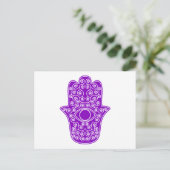 Paarse Hamsa-Hand van Miriam-Hand van Fatima.png Briefkaart (Staand voorkant)