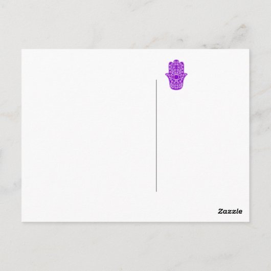 Paarse Hamsa-Hand van Miriam-Hand van Fatima.png Briefkaart (Achterkant)