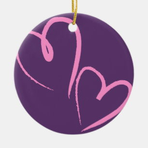 Paarse hand Drawn Hearts Keramisch Ornament