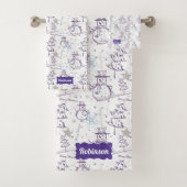 Paarse hand Drawn Jolly Xmas Snowman Bad Handdoek (Insitu)