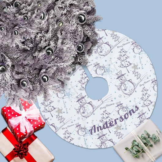 Paarse hand Drawn kerstman Kerstboom Rok