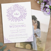 Paarse hand getrokken blad monogram kunst bruiloft kaart