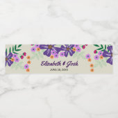 Paarse Hand getrokken bloemen, bruiloft Waterfles Etiket (Enkel label)