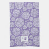 Paarse Hand-getrokken bloemenpatroon Monogram Theedoek (Verticaal)