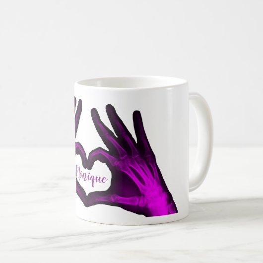 Paarse hand Xray Heart Koffiemok (Voorkant rechts)