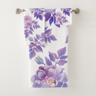 Paarse handdoekset voor Floral Waterverf Bad Handdoek
