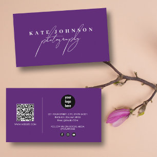 Paarse handtekeningen QR-code Sociale media Visitekaartje