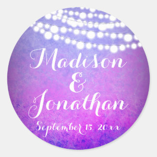 Paarse Hangende Fairy Twinkle Lights Bruiloft Ronde Sticker