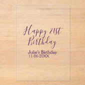 Paarse Happy 21st Verjaardag Naam Datum Sleutelhan Acryl Uitnodigingen (Voorkant)