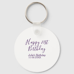Paarse Happy 21st Verjaardag Naam Datum Sleutelhan Sleutelhanger