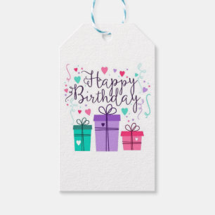 Paarse Happy Birthday Label Cadeaulabel