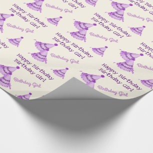 Paarse Happy Birthday Meisje - of naam - Party Pet Cadeaupapier