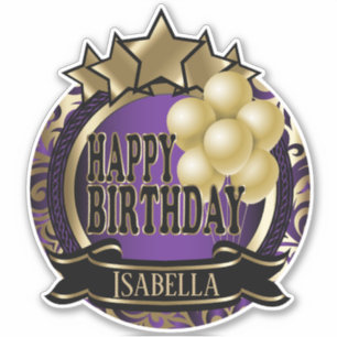 Paarse Happy Birthday - Naam toevoegen Sticker