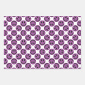 Paarse Happy Face Stripes en Polka Dot Inpakpapier Vel (Voorkant)