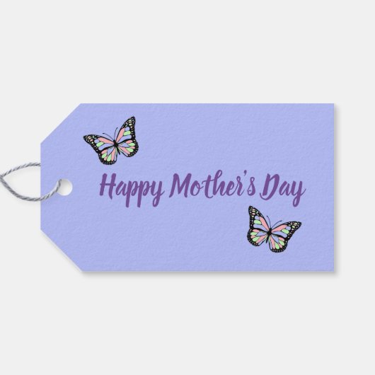 Paarse Happy Moederdag-script met vlinders Cadeaulabel (Achterkant Horizontaal)