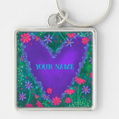 Paarse Hart Floral Inspirivity Sleutelhanger (Voorkant)