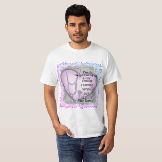 Paarse Hart Home Gezondheidszorg Verpleegster T-shirt (Voorkant volledig)
