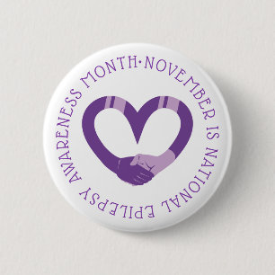 Paarse hart nationale epilepsie bewustzijnsmaand ronde button 5,7 cm