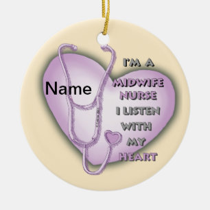 Paarse Hart vroedvrouw verpleegster Keramisch Ornament