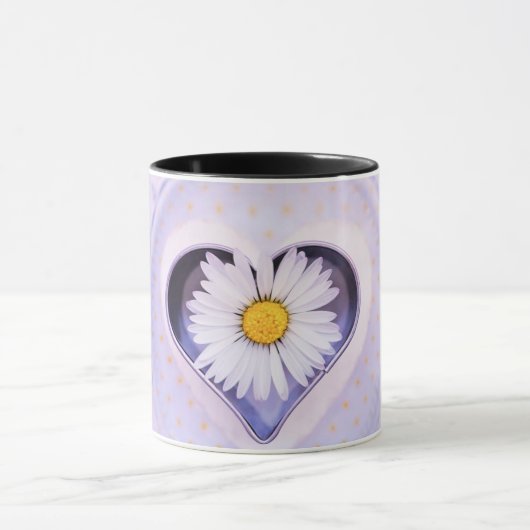 Paarse Hart & Witte Daisy Bloem – Elegante Bloemen Mok (Midden)
