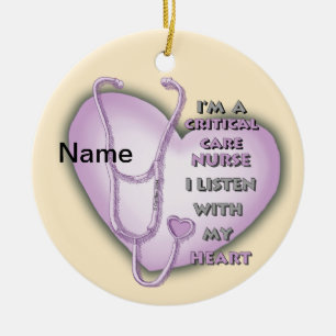 Paarse Hart Zorg Verpleegster Keramisch Ornament