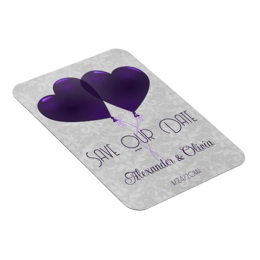 Paarse hartballonnen bewaren de datum magneet (Rechterzijde)