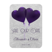 Paarse hartballonnen bewaren de datum magneet (Verticaal)