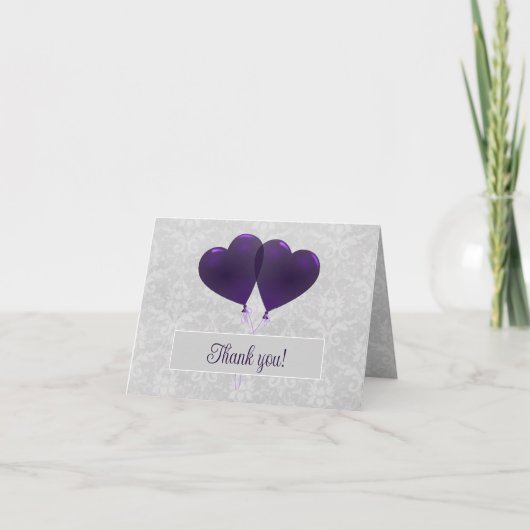 Paarse hartballonnen bruiloft Dank je Bedankkaart (Voorkant)