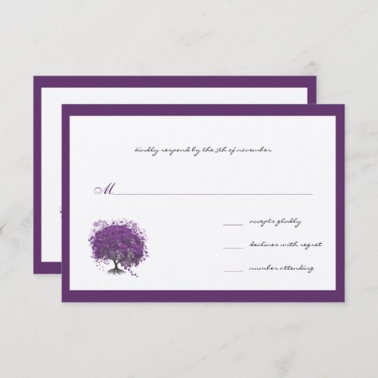 Paarse Hartblad Boomgrens Trouwkaart Uitnodiging (Voorkant / Achterkant)