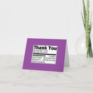 Paarse Hartelijk dank voor uw Ingrediënten Card Bedankkaart
