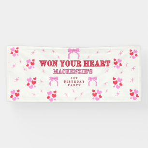 PAARSE HARTEN 2.5 X 6 VINYL MEISJES 1E VERJAARDAG SPANDOEK