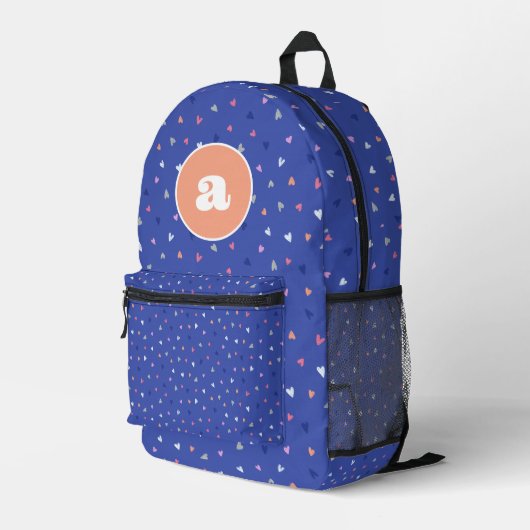 Paarse harten meisje monogram print gesneden naaiz bedrukte rugzak (Achterkant Hoek Rechts)