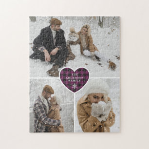 Paarse hartfamilie Naam foto Kerstmis Legpuzzel