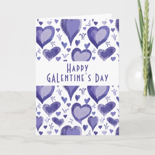 Paarse hartpatroon Happy Galentine-dag Feestdagen Kaart (Voorkant)