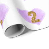Paarse hartslag Glitter 2e verjaardag Cadeaupapier (Rol Hoek)
