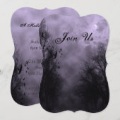 Paarse Haunted Sky Custom Halloween Uitnodigingen (Voorkant / Achterkant)