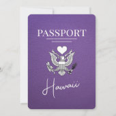 Paarse Hawaii Passport bruiloft uitnodiging (Achterkant)