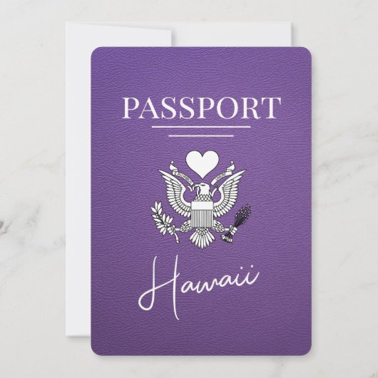 Paarse Hawaii Passport bruiloft uitnodiging (Achterkant)