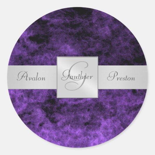 Paarse Haze Monogram Bruiloft Sticker (Voorkant)
