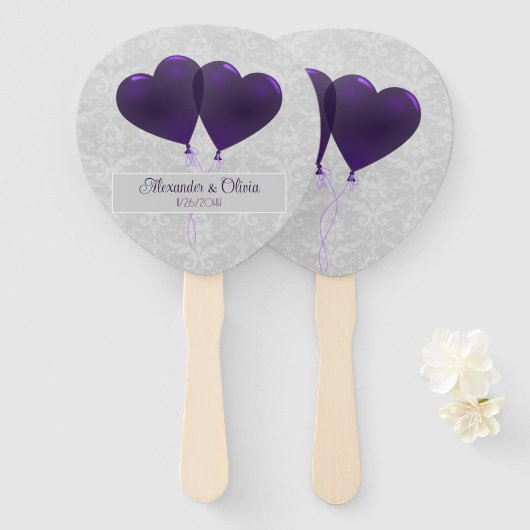 Paarse Heart-ballonnen Weddenschap voor handhand Handwaaier (Voorkant en achterkant)