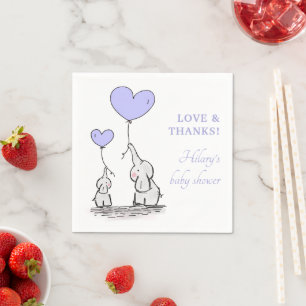 Paarse Heart Balloons Girl Elephant Baby shower Servet