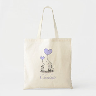 Paarse Heart Balloons Girl Elephant Baby shower Tote Bag