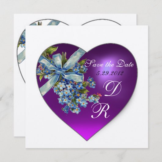 PAARSE HEART FORGET ME NIET MONOGRAM Gold Metallic Kaart (Voorkant / Achterkant)